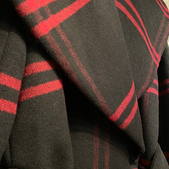 Ann Taylor Wool Blend Plaid Long Coat | Double Breasted Black Gray Red NWOT $300 - Picture 14 of 14